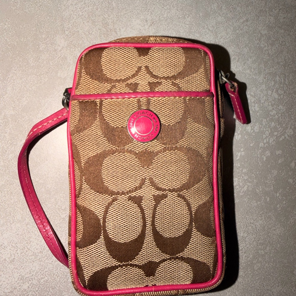Coach Tan and Pink Signature Crossbody Bag